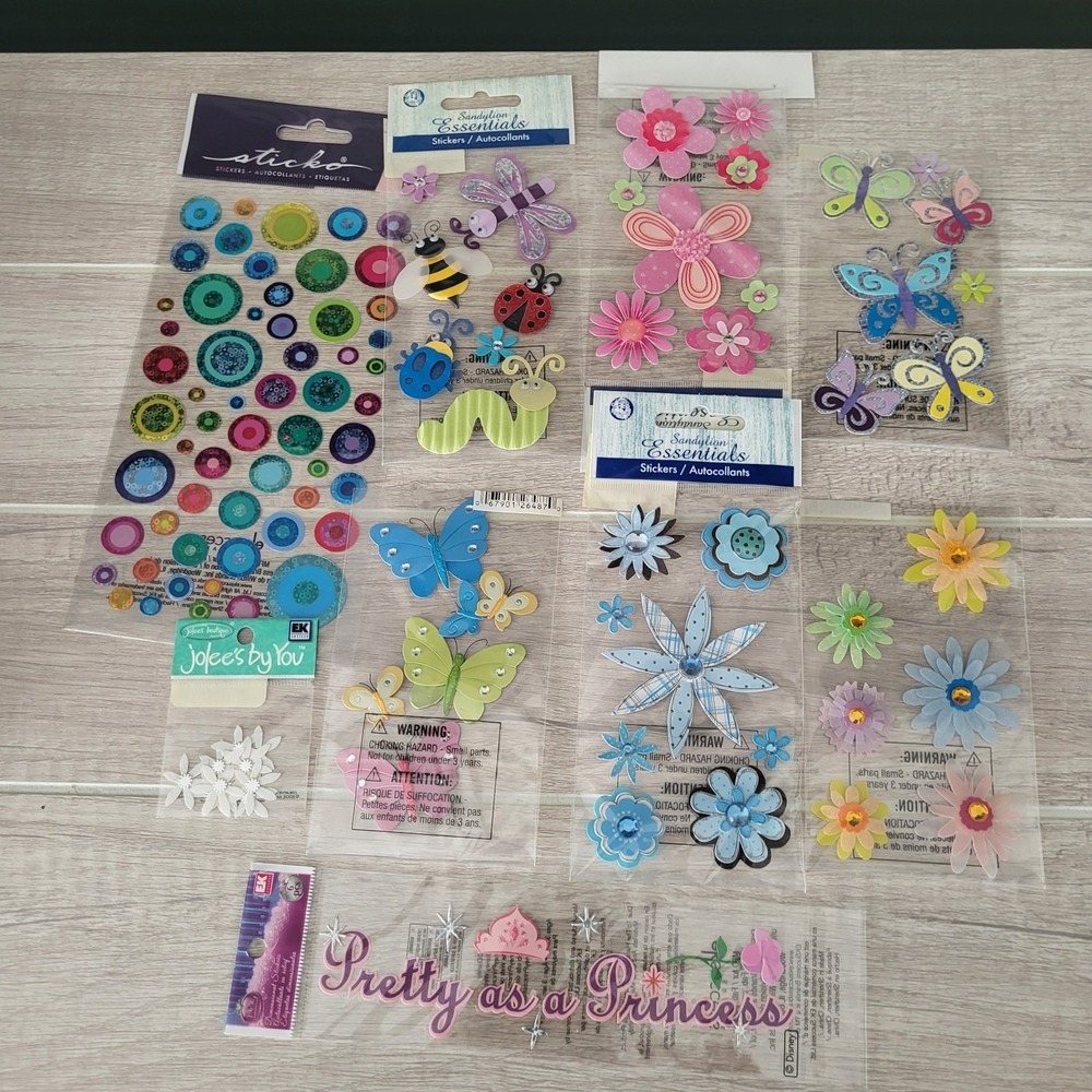 Lot Of 3 Dimensional Stickers Flowers Butterflies Princess Scrapbooking Crafts